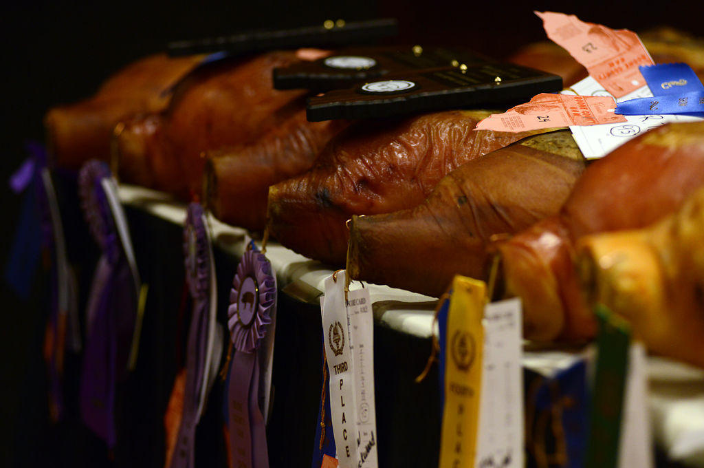 Awarded hams wait to be auctioned